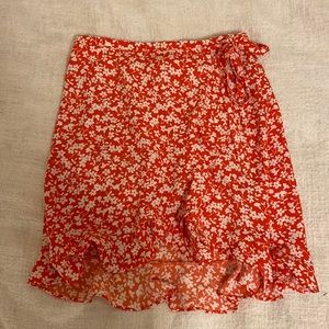 J. Crew faux wrap orange floral skirt